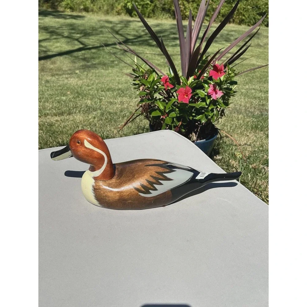 VTG Fetco Hand Carved Hand Painted Wooden Duck Decoy Glass Eyes 16